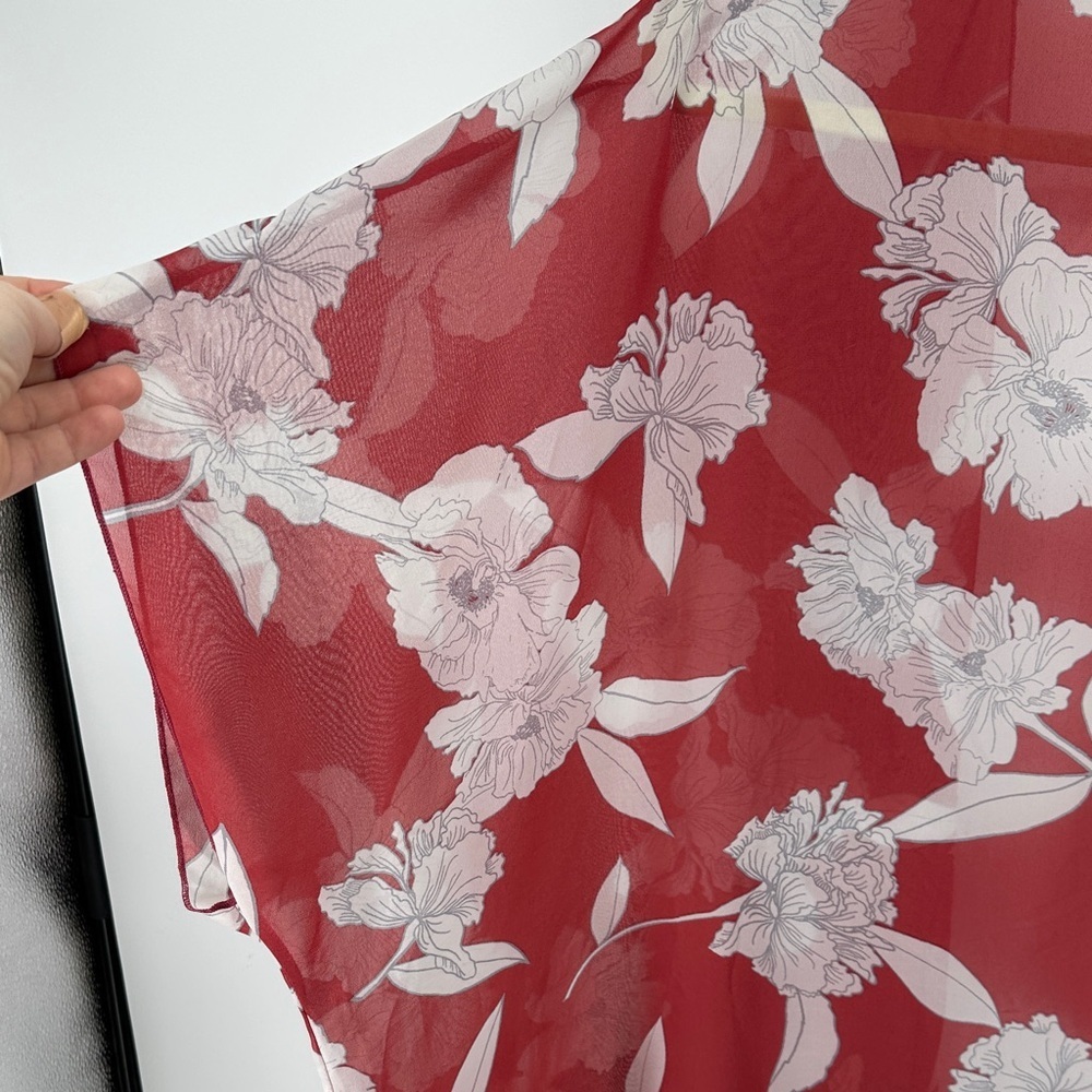 Boho Western Dressy Romantic Effortless Floral Red Kimono Top SzOS - Picture 7 of 9